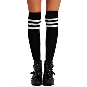 Women’s Black Knee High Socks | White Stripes